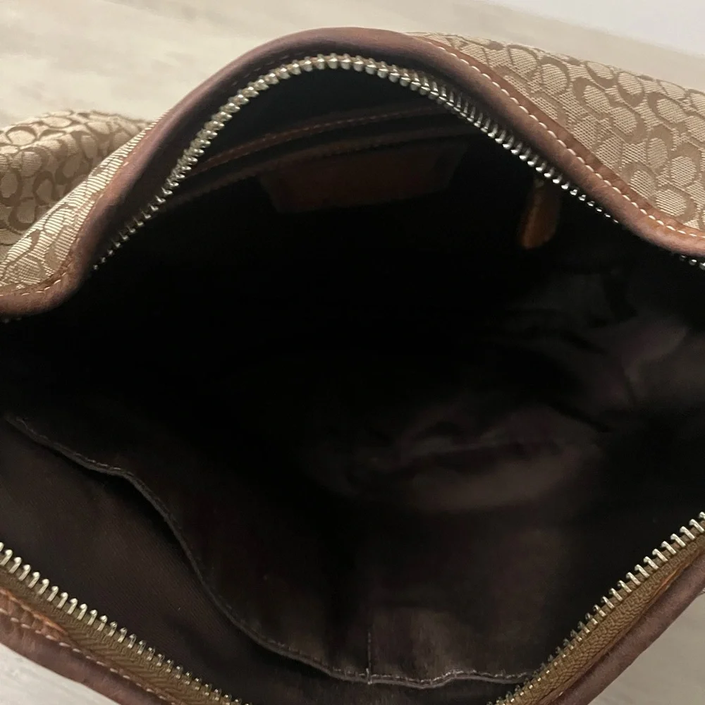 Coach Signature Monogram Hobo in Brown and Tan